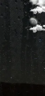 Dark moody wallpaper with raindrops, clouds, and moon.