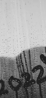 Black and white wallpaper with raindrops and 2022 on glass.