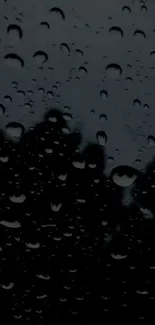 Dark wallpaper with raindrops on glass in a moody setting.