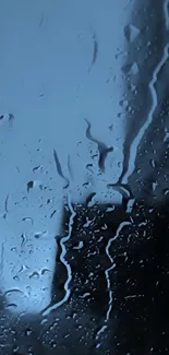 Dark blue wallpaper with raindrops on a window, creating a moody ambiance.