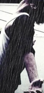 Artistic wallpaper of person in rain.