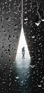 Dark raindrop wallpaper with silhouette figure in light.