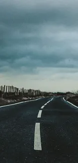 Moody road with cloudy sky wallpaper for mobile use.