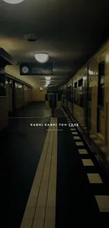 Moody subway platform with vintage train, capturing urban ambiance at night.