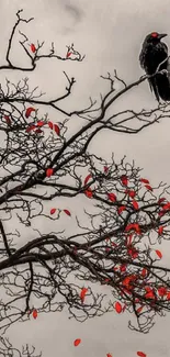 A lone tree with vivid red leaves on a gray background.