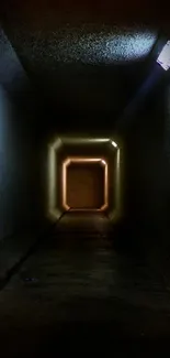 Dark tunnel with ambient light creating a mysterious atmosphere.