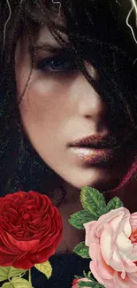 Mysterious woman with roses mobile wallpaper.