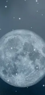 Gray wallpaper with a large moon and stars.