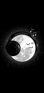 Moon with headphones on black background wallpaper.