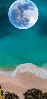 Moonlit turquoise waves and beach mobile wallpaper.