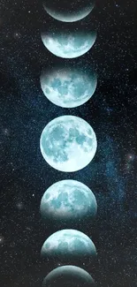 Wallpaper showing moon phases set against a starry night sky.