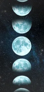 Moon phases mobile wallpaper with starry night sky.