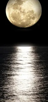 Full moon over ocean with serene reflection on water.