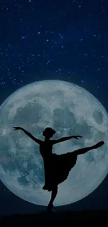 Ballet dancer silhouetted against a full moon.