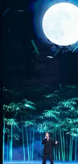 Full moon above bamboo forest creating tranquil night scene on mobile wallpaper.