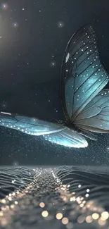 Tranquil butterfly under moonlight wallpaper with fantasy vibes.