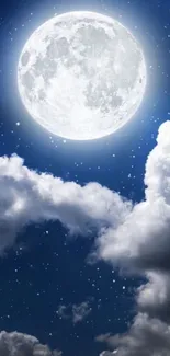 Full moon and clouds in a starry night sky wallpaper.