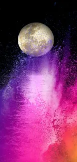 Moonlit color splash wallpaper with purple, pink, and yellow hues.