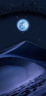 Moonlit desert with a starry sky and full moon on mobile wallpaper.