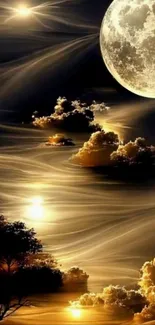Moonlit dreamscape with clouds and full moon
