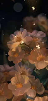 Moonlit flowers under a starry sky wallpaper.