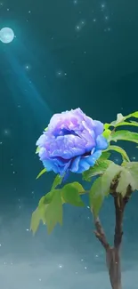 Blue flower and moonlit sky phone wallpaper.