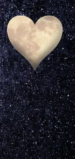 Heart-shaped moon in a starry galaxy background.