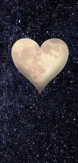 A heart-shaped moon floats in a starry night sky, creating a celestial wallpaper.