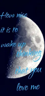 Moon with inspirational love quote overlay.