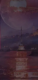 Moonlit Istanbul skyline with iconic landmarks.