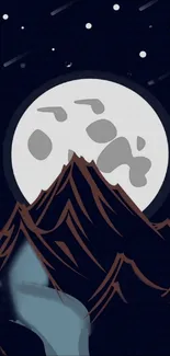 Moonlit mountain scene with dark sky and stars, perfect wallpaper art.