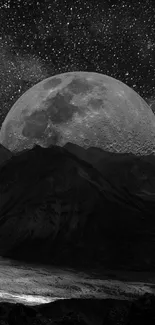 Mobile wallpaper of a moonlit mountain under a star-filled sky.