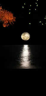 Mobile wallpaper with moonlit night scene and reflections.