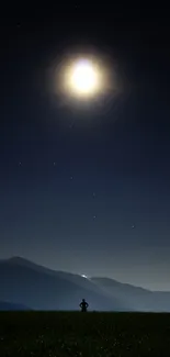 Serene mobile wallpaper of a moonlit night landscape, depicting calm ambiance.