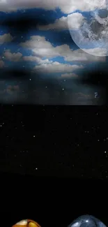 Moonlit night sky wallpaper with clouds and moon.