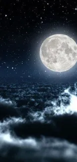 Moonlit night sky with stars and clouds wallpaper.