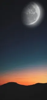 Moonlit night sky with gradient and landscape.