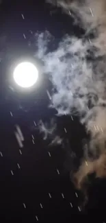 Moonlit night sky with clouds and rain drops.