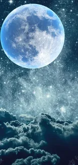 Moonlit night sky with stars and clouds mobile wallpaper.