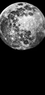 Black and white image of the moon against a dark sky.