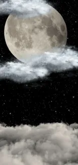 Moonlit night sky with stars and clouds mobile wallpaper.