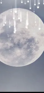 Full moon with falling stars at night.