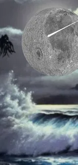 Moonlit ocean waves with a large, mystical moon casting a serene glow.