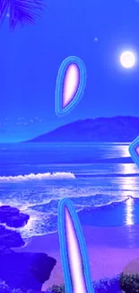 Moonlit ocean scene in letter R shape on mobile wallpaper.