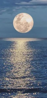 Full moon reflected on calm ocean at night, creating a serene mobile wallpaper.