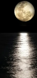 Full moon reflecting on calm ocean at night mobile wallpaper.