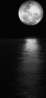 Moonlit ocean reflecting the glowing full moon in a tranquil night setting.