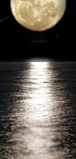 Moon reflecting over the ocean in a peaceful night sky.