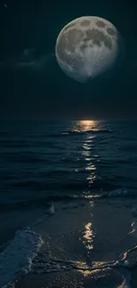 Moonlit ocean with serene moonlight reflecting on water surface.