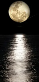 Full moon reflecting on ocean at night.